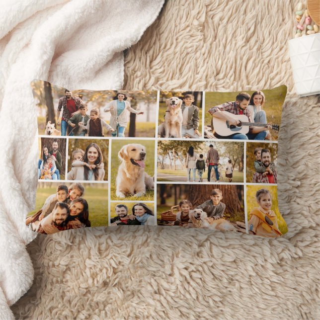 Unique 12 Photo Collage Minimalist Simple Lumbar Pillow (Blanket)