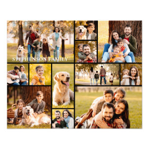 Unique 12 Photo Collage Simple Family Name Print
