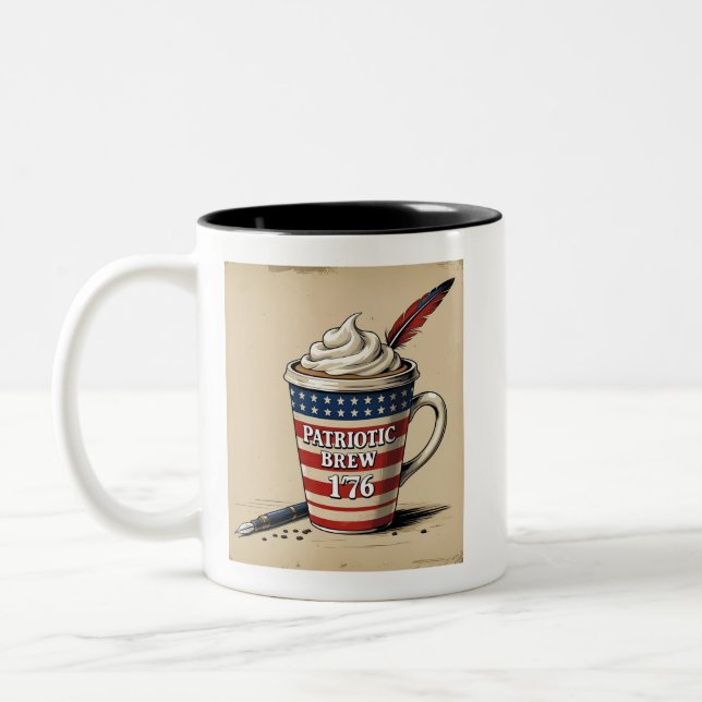 Unique 1776 Patriotic Brew Coffee Cup with Quill (Left)