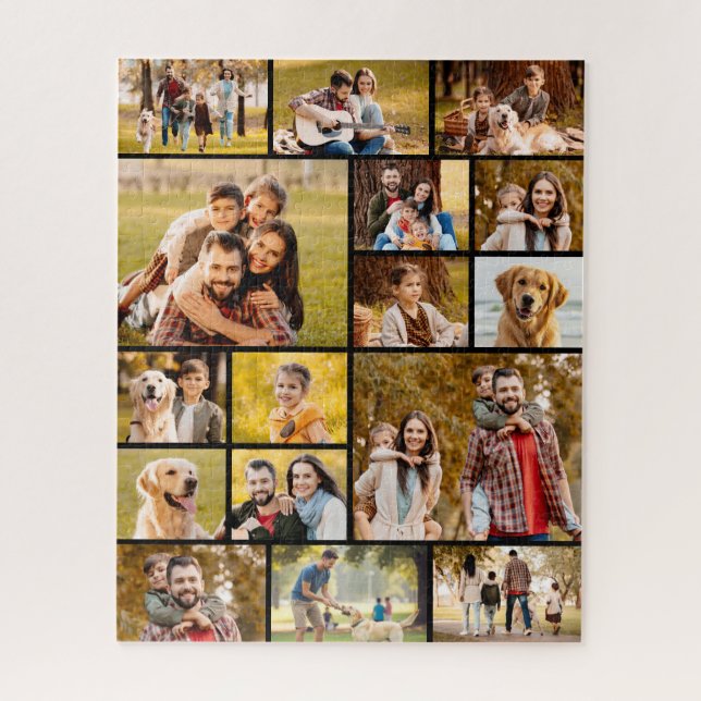 Unique 17 Photo Collage Simple Black Jigsaw Puzzle (Vertical)