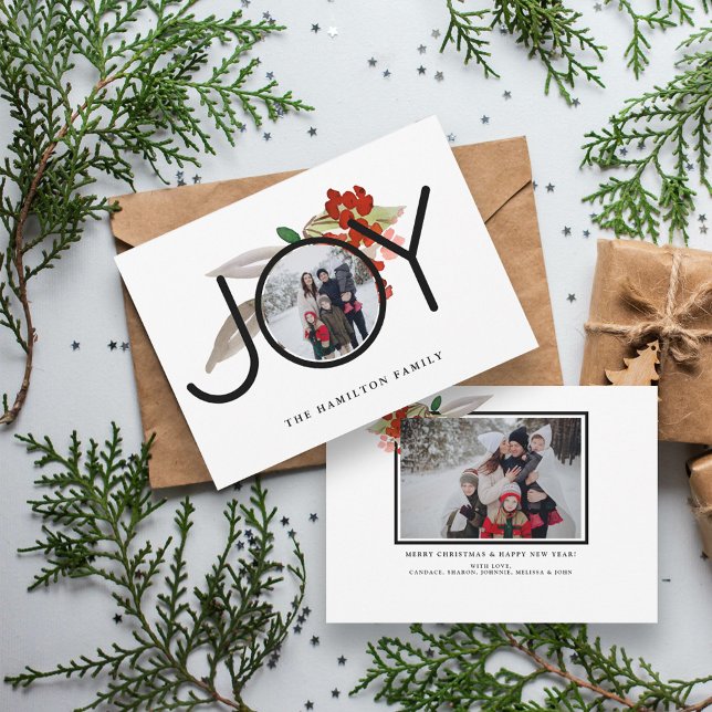 Unique 2 Photo Joy Merry Christmas Holiday Card (Creator Uploaded)