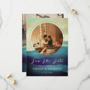 Unique 2 Photos Navy Blue Abstract Overlay Save The Date