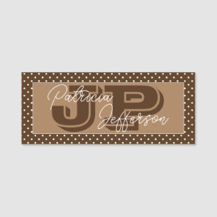Unique 2 Tones Brown White Dotted: Modern Monogram Name Tag