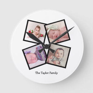 Unique 4 Photo Collage Personalized Make Your Own Round Clock