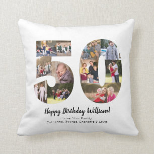 Unique 50 Number Photo Collage Custom Greeting Throw Pillow