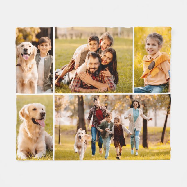 Unique 5 Photo Collage Simple White Fleece Blanket (Front (Horizontal))