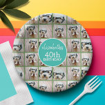 Unique 6 Photo Collage - Happy Birthday Blue Green Paper Plate<br><div class="desc">Use up to six square Instagram or selfie phone photos to create a unique and personal gift. Or you can keep the hipster puppy and make a trendy keepsake. If you need to adjust the pictures,  click on the customize tool to make changes.</div>