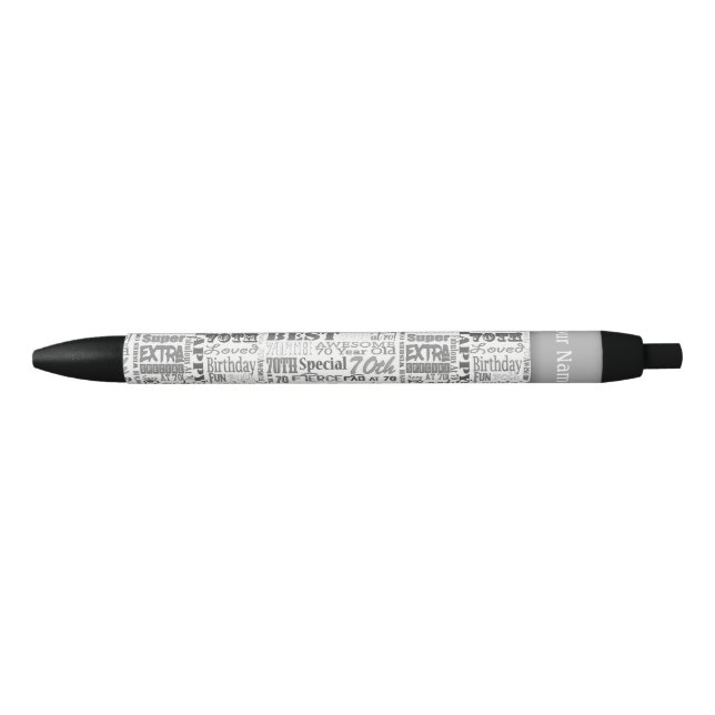 Unique 70th Birthday Party Personalized Gifts Black Ink Pen (Front)