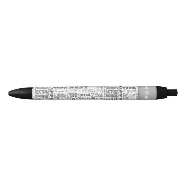 Unique 75th Birthday Party Personalized Gifts Black Ink Pen (Front)