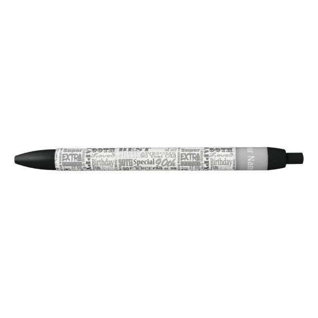 Unique 90th Birthday Party Personalized Gifts Black Ink Pen (Front)