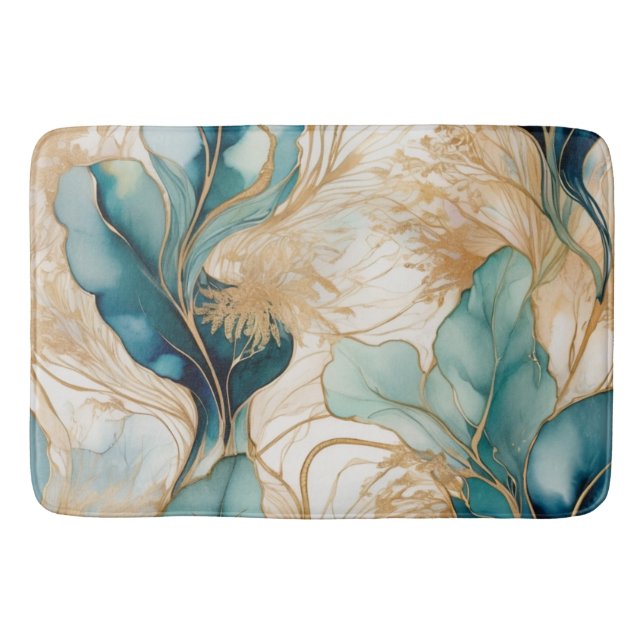 Unique Abstract Alcohol Ink With Golden Boundaries Bath Mat (Front)