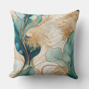Unique Abstract Alcohol Ink With Golden Boundaries Throw Pillow