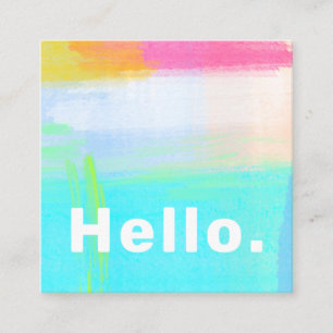 Unique Abstract Art Aqua Pink Yellow Hello Square Business Card