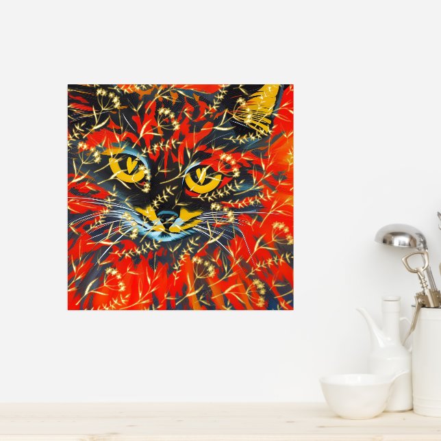 Unique Abstract Cat Painting Real Gold Foil Floral Foil Prints (In Situ (Kitchen))