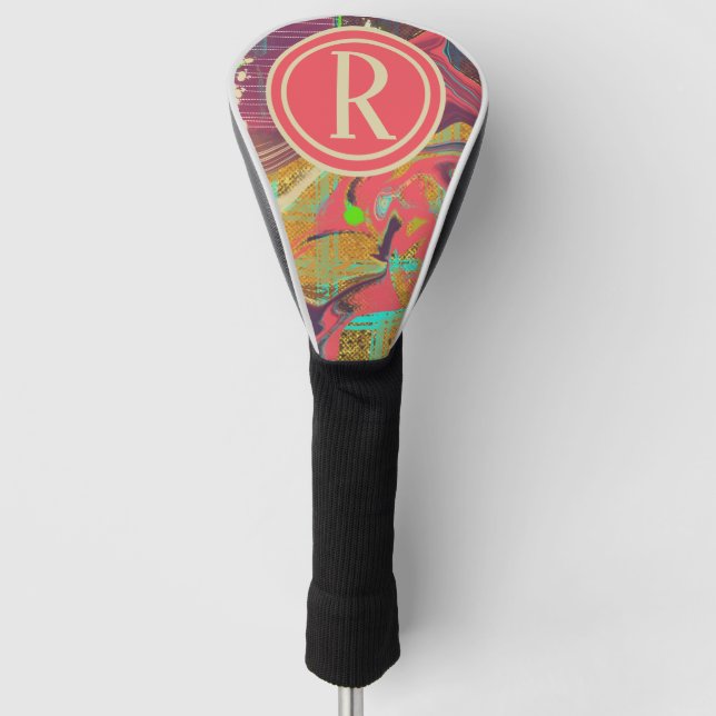 Unique Abstract Colourful Monogram Initial  Golf Head Cover (Front)