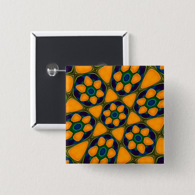 Unique Abstract Flowers Pattern 2 Inch Square Button (Front & Back)