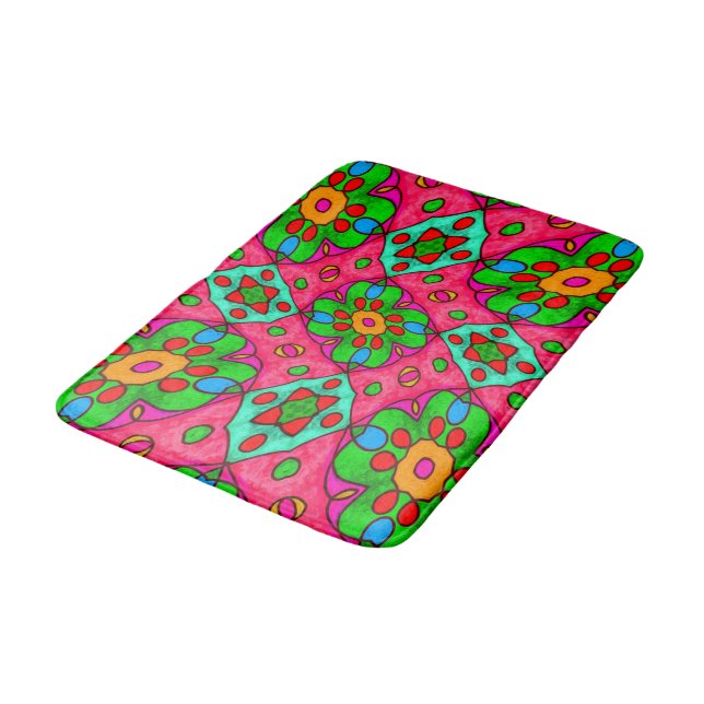 Unique Abstract Flowers Pattern Bath Mat (Angled)