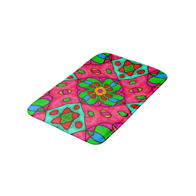Unique Abstract Flowers Pattern Bath Mat (Angled)