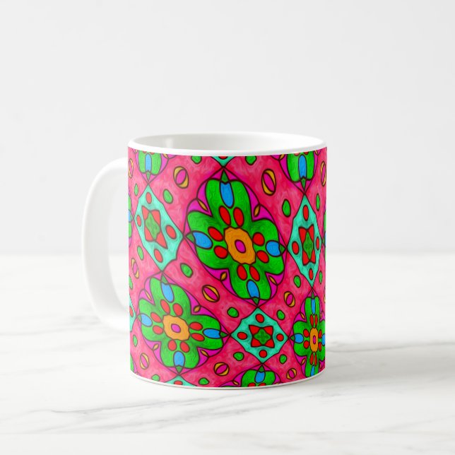 Unique Abstract Flowers Pattern Coffee Mug (Front Left)