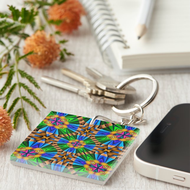 Unique Abstract Flowers Pattern Keychain (Front Right)