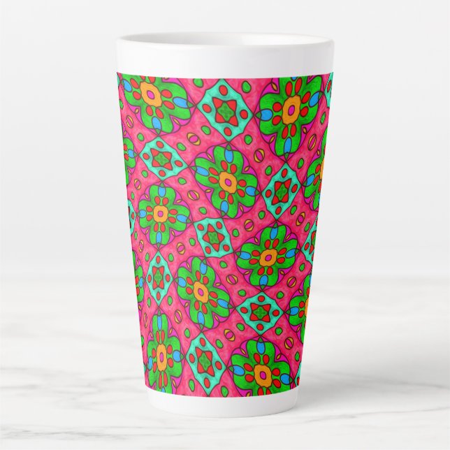 Unique Abstract Flowers Pattern Latte Mug (Front)