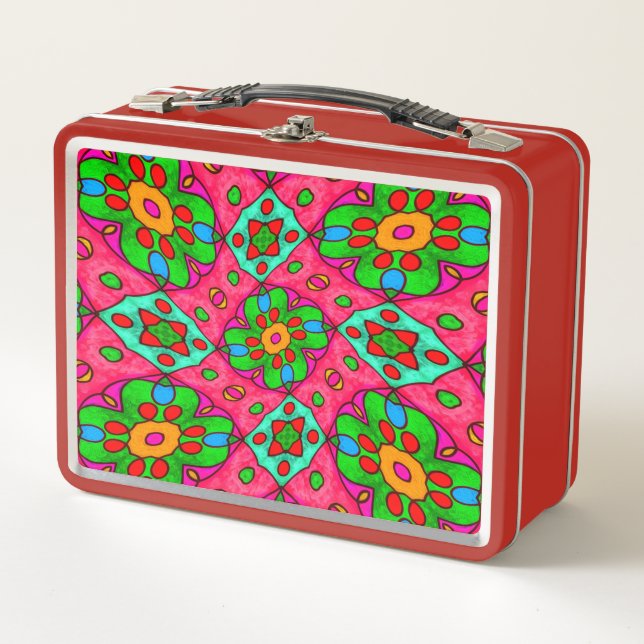 Unique Abstract Flowers Pattern Metal Lunch Box (Front)