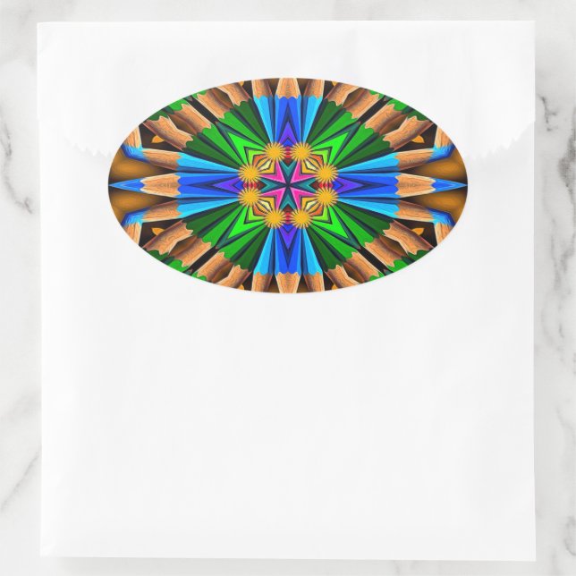 Unique Abstract Flowers Pattern Oval Sticker (Bag)