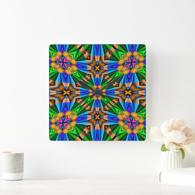 Unique Abstract Flowers Pattern Square Wall Clock (Home)