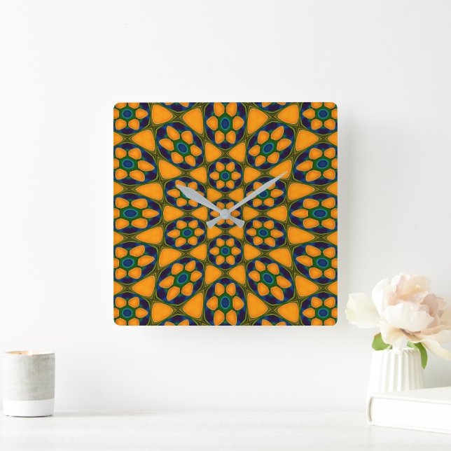Unique Abstract Flowers Pattern Square Wall Clock (Home)
