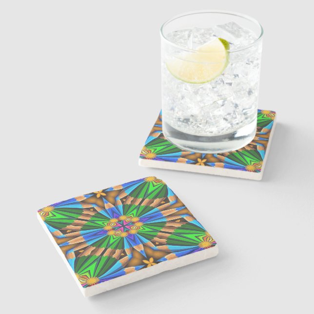 Unique Abstract Flowers Pattern Stone Coaster (Side)