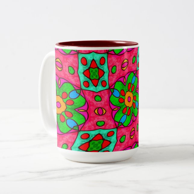 Unique Abstract Flowers Pattern Two-Tone Coffee Mug (Front Left)