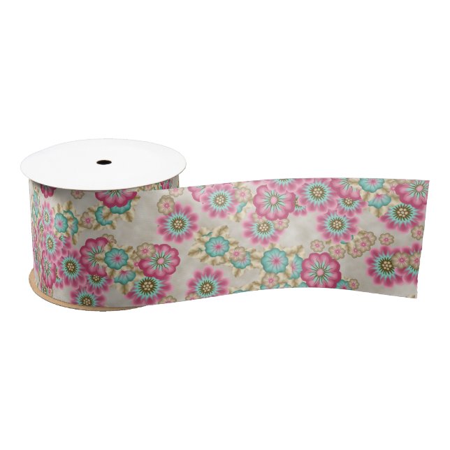 Unique Abstract Japanese Flowers Art Pattern Satin Ribbon (Spool)