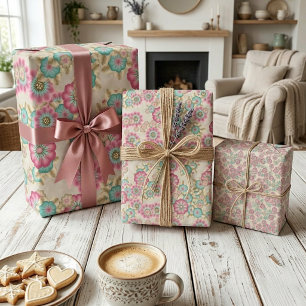 Unique Abstract Japanese Flowers Art Pattern Wrapping Paper Sheet