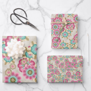 Unique Abstract Japanese Flowers Art Pattern Wrapping Paper Sheet
