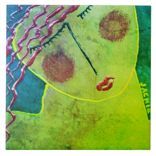 Unique Abstract Portrait of a Red Head Tile