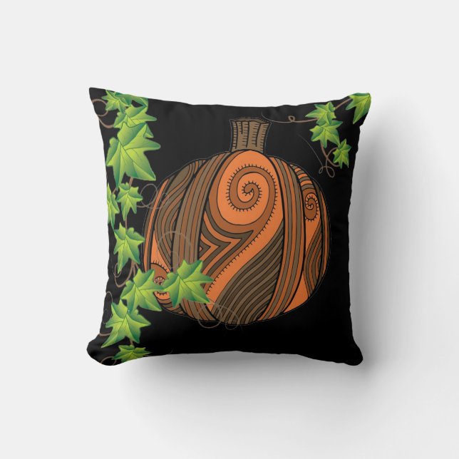 Unique Abstract Pumpkin Halloween Throw Pillow (Front)