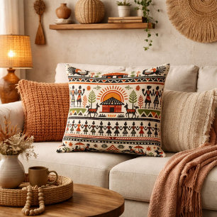 Unique abstract retro geometric pattern motifs  throw pillow