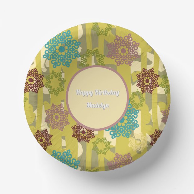 Unique Abstract Silhouette Stencil Art Birthday Paper Plate (Front)