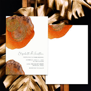 Unique Abstract Watercolor Burnt Orange Wedding Invitation