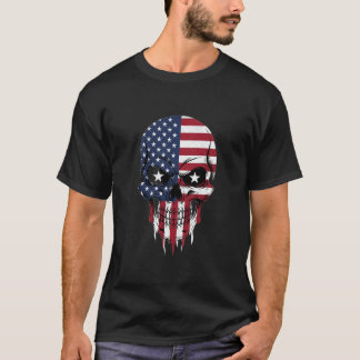 Unique American Flag Split Skull T-Shirt