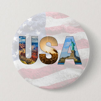 Unique American Landmark USA Letters Patriotic 3 Inch Round Button