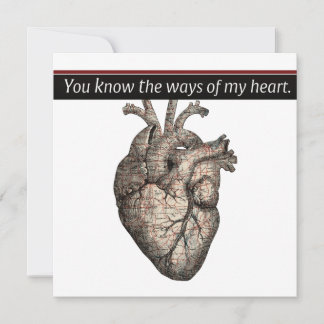 Unique Anatomical Heart/Map Drawing Valentine 5x5 Holiday Card