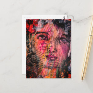 Unique and colorful vintage face mixed media postcard