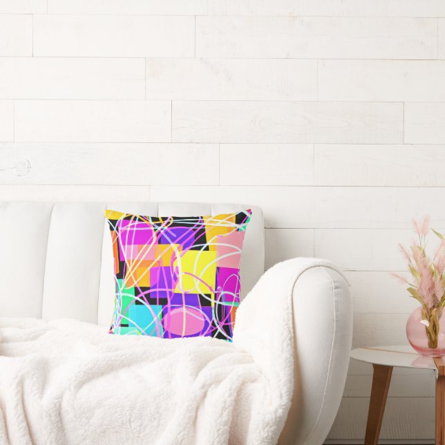 Unique And Colourful Neon Patterns Art Throw Pillow (Couch)