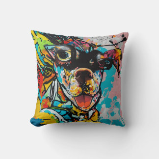 Unique and Colourful Super Dog Graffiti Style  Throw Pillow