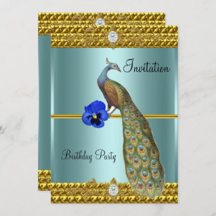 Unique and Elegant Gold and Peacock Invitation