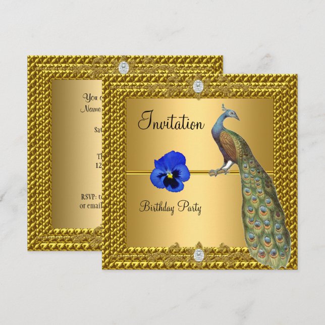 Unique and Elegant Gold  and  Peacock Invitation (Front/Back)