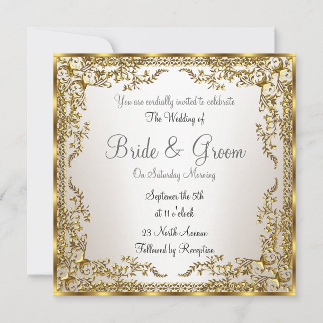 Unique and Elegant  Gold Sepia  Wedding Invitation (Front)