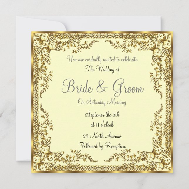 Unique and Elegant  Gold  Wedding Invitation (Front)