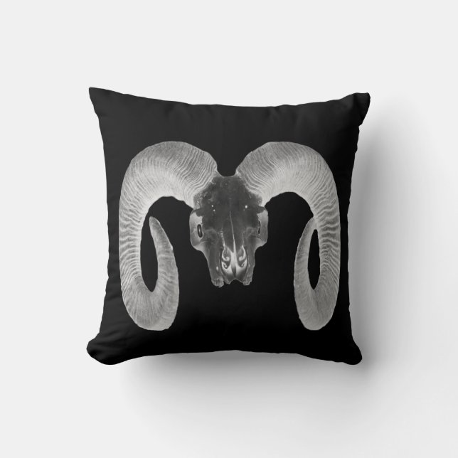 unique and handmade  goat skull throw pillow (Front)